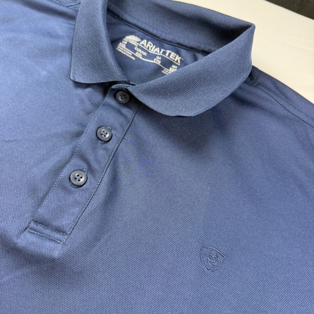 Ariat Polo Shirt Mens XXL Navy Blue Short Sleeve TEK Performance 10009063 NOTE‎